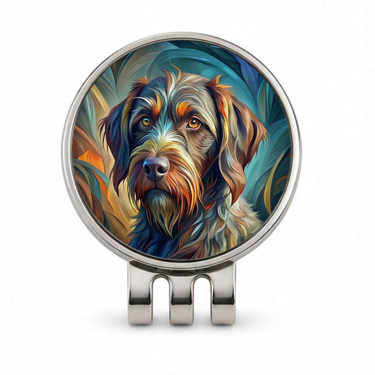 German Wirehaired Pointer Dog Abstract Stylized Art Golf Hat Clip with Ball Marker