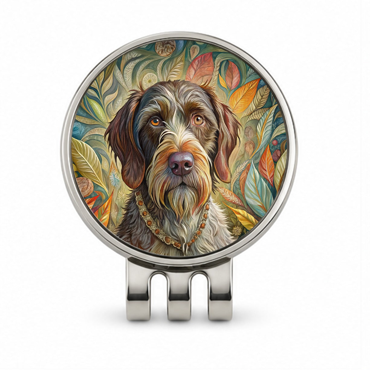 German Wirehaired Pointer Dog French Bohemian Art Golf Hat Clip with Ball Marker