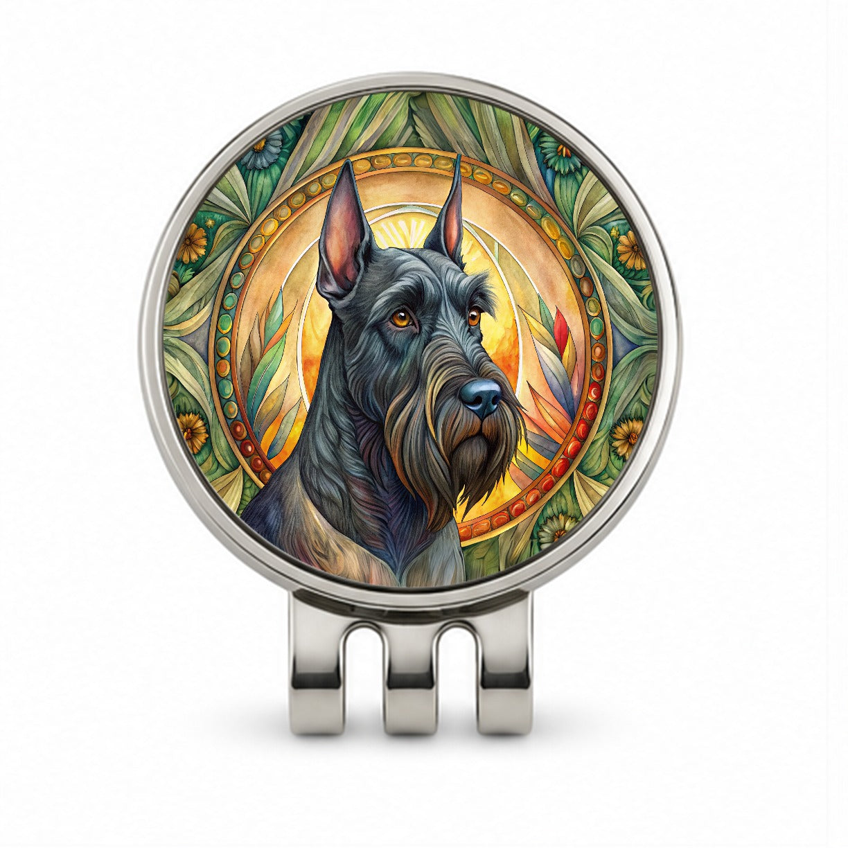 Giant Schnauzer Dog Art Nouveau Golf Hat Clip with Ball Marker