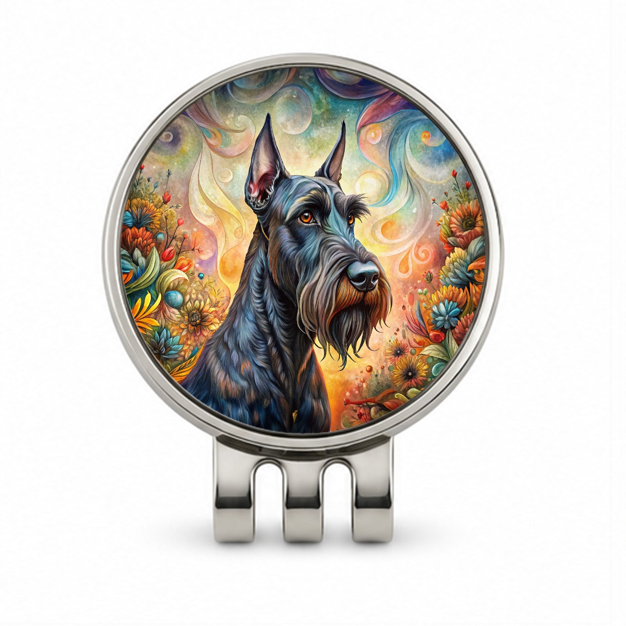 Giant Schnauzer Dog Bohemian Art Golf Hat Clip with Ball Marker