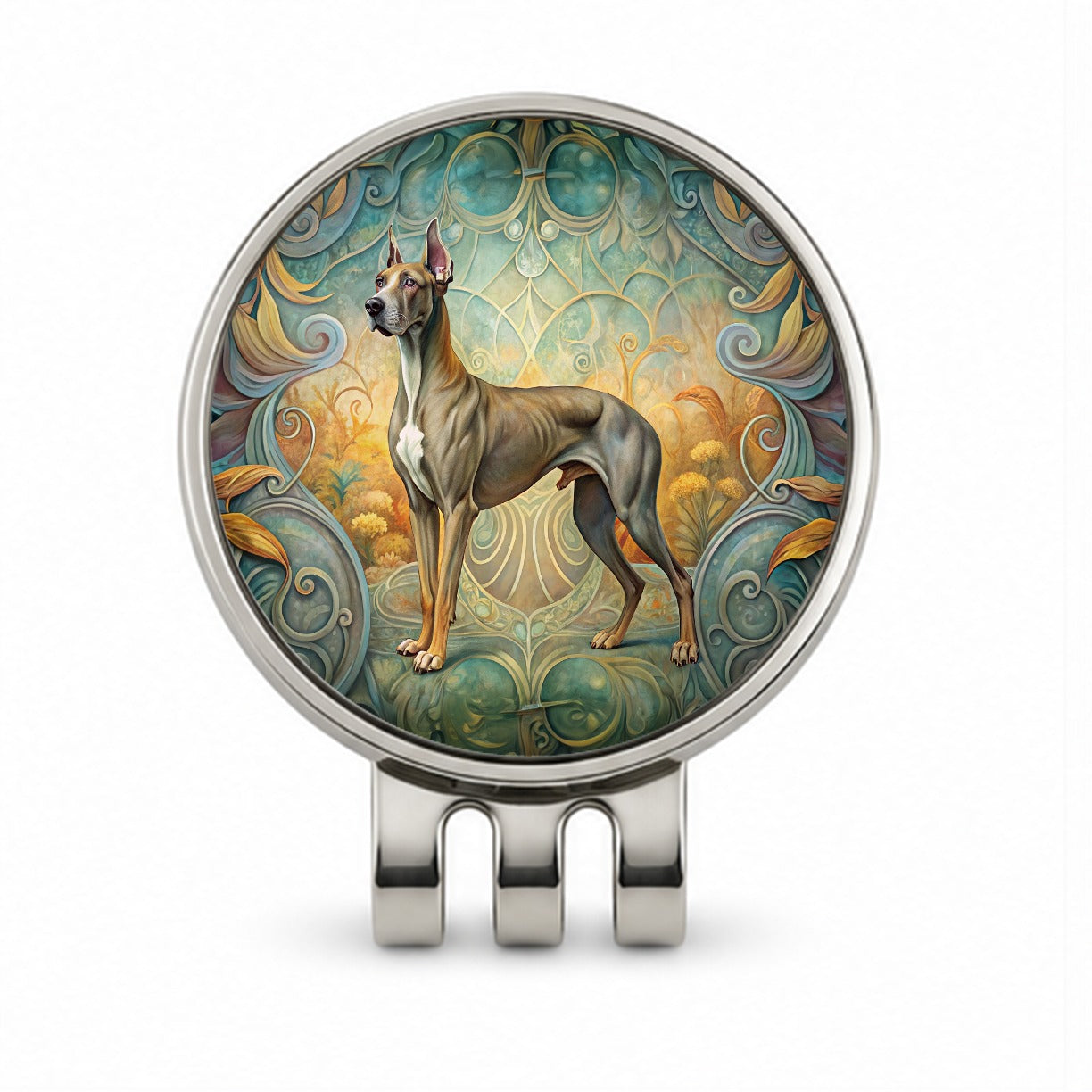 Great Dane Dog Art Nouveau Golf Hat Clip with Ball Marker
