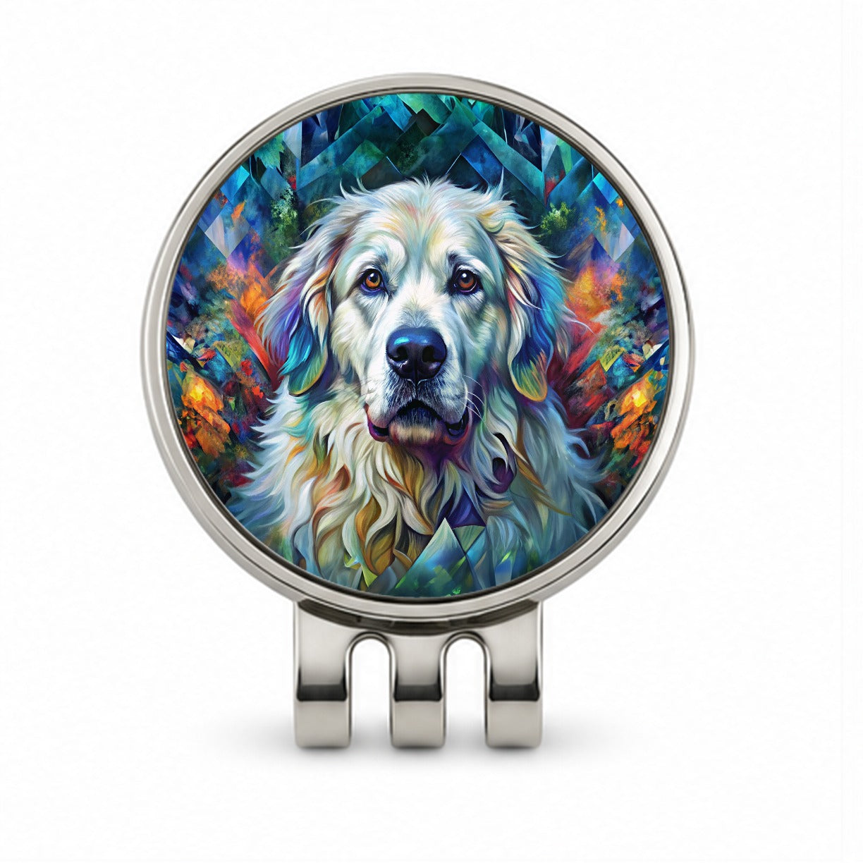 Great Pyrenees Dog Abstract Art Golf Hat Clip with Ball Marker