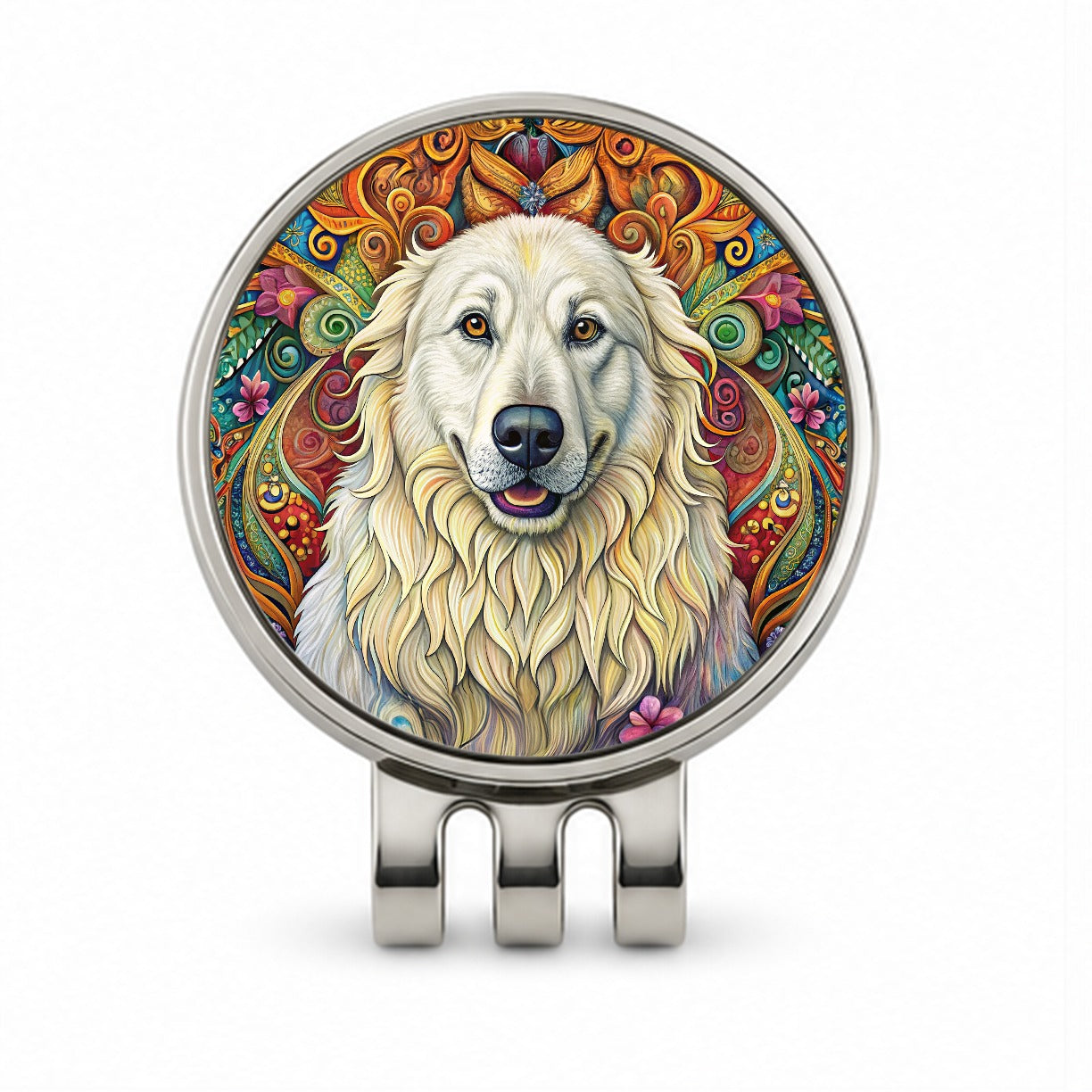 Great Pyrenees Dog Bohemian Art Golf Hat Clip with Ball Marker