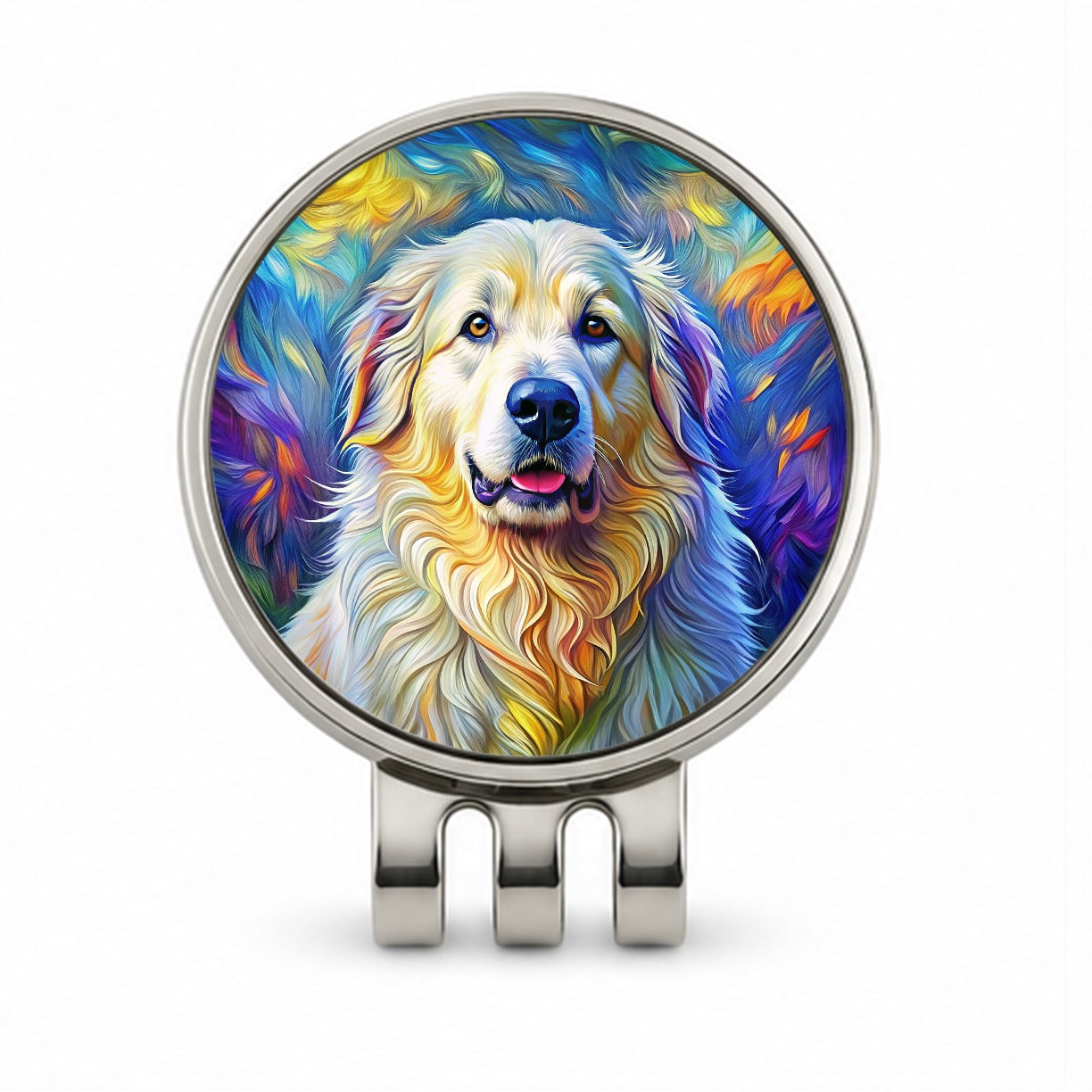 Great Pyrenees Dog Expressionism Art Golf Hat Clip with Ball Marker