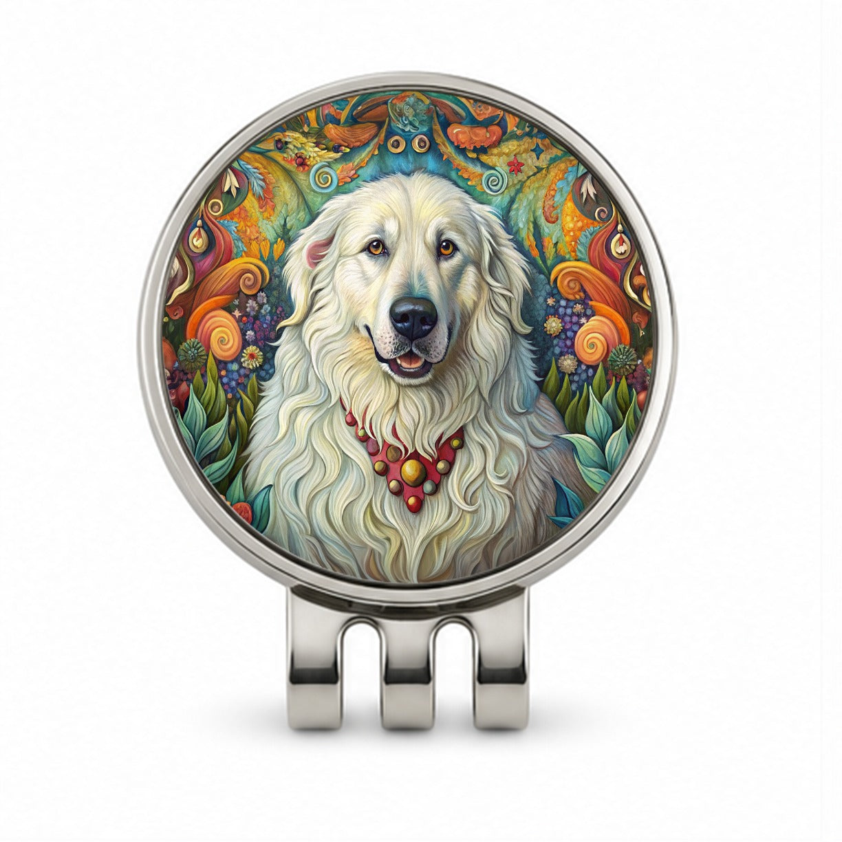 Great Pyrenees Dog French Bohemian Art Golf Hat Clip with Ball Marker