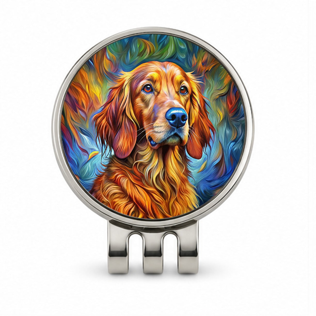 Irish Setter Dog Expressionism Art Golf Hat Clip with Ball Marker
