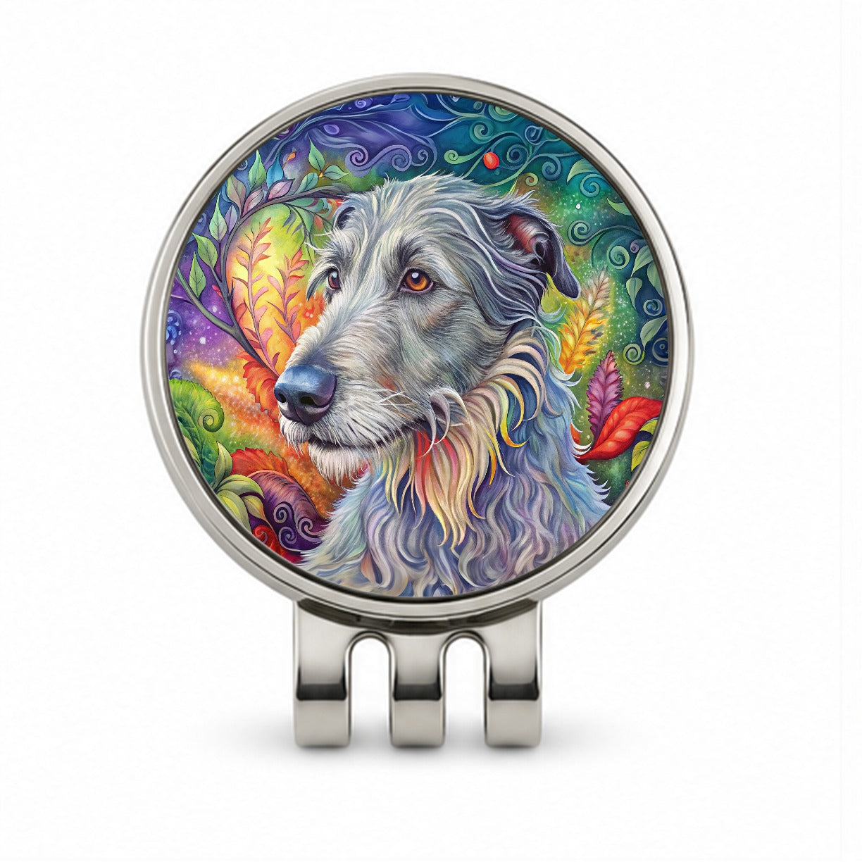 Irish Wolfhound Dog Bohemian Art Golf Hat Clip with Ball Marker