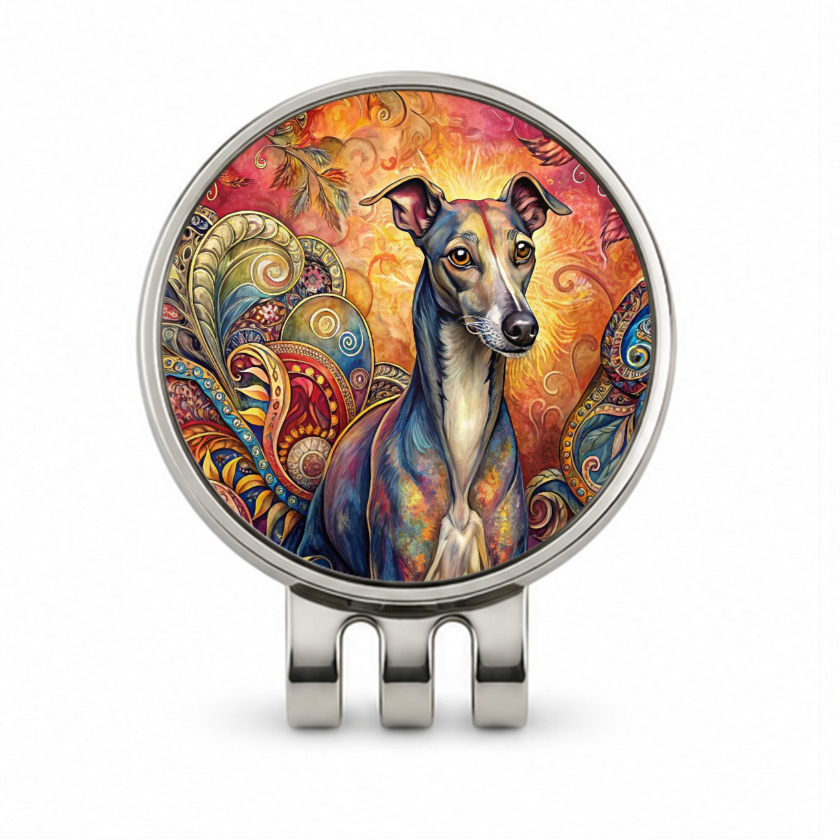 Italian Greyhound Dog Bohemian Art Golf Hat Clip with Ball Marker