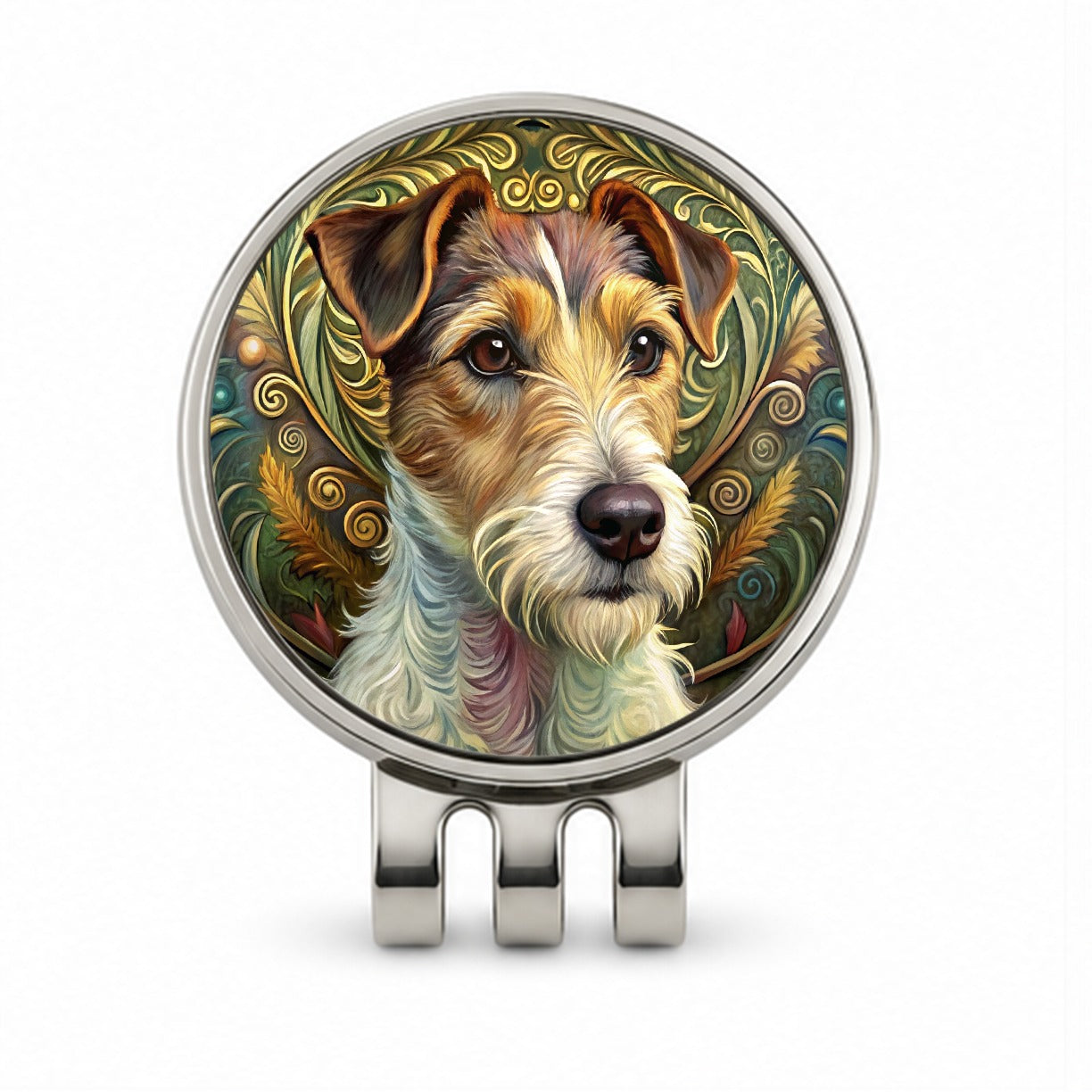 Jack Russell Terrier Dog Art Nouveau Golf Hat Clip with Ball Marker