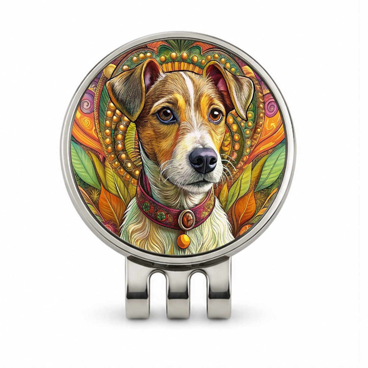 Jack Russell Terrier Dog Bohemian Art Golf Hat Clip with Ball Marker