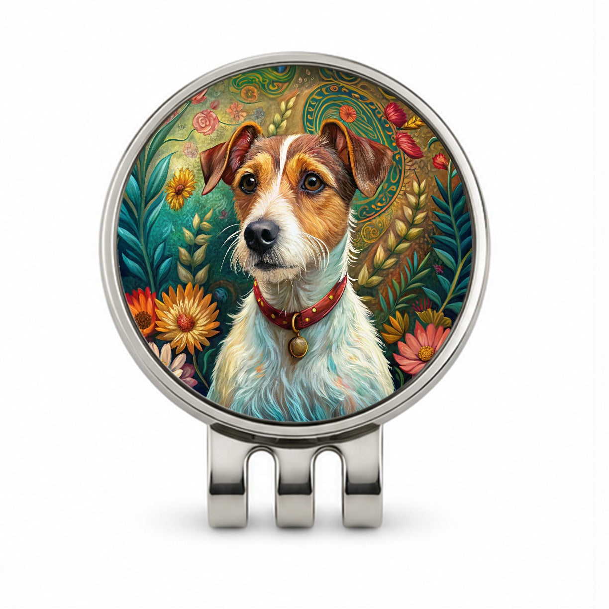 Jack Russell Terrier Dog French Bohemian Art Golf Hat Clip with Ball Marker