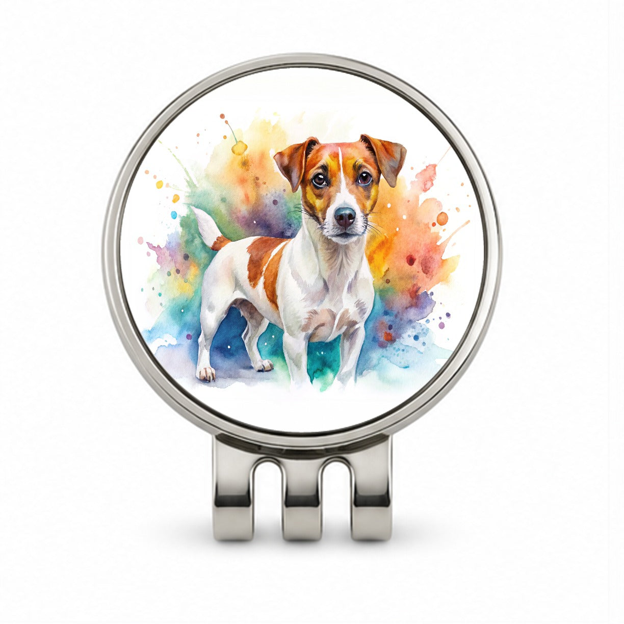 Jack Russell Terrier Dog Watercolor Style Golf Hat Clip with Ball Marker