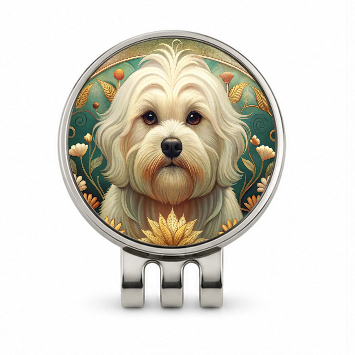 Maltese Dog Art Nouveau Golf Hat Clip with Ball Marker