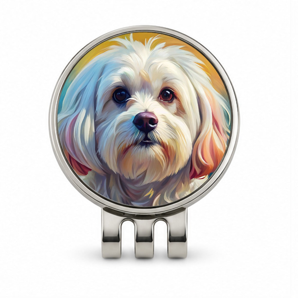 Maltese Dog Expressionism Art Golf Hat Clip with Ball Marker