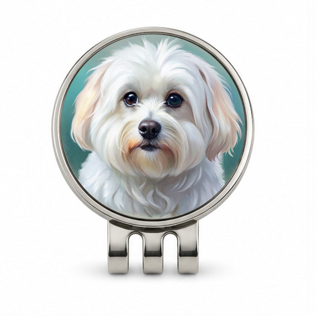 Maltese Dog Illustration Golf Hat Clip with Ball Marker