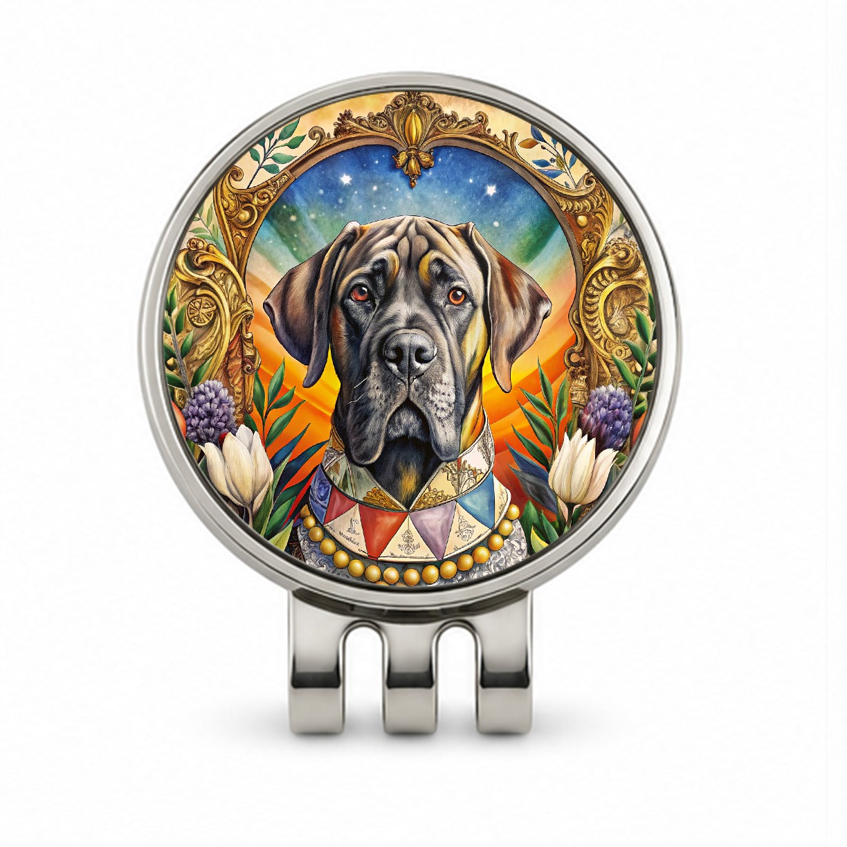 Mastiff Dog French Bohemian Art Golf Hat Clip with Ball Marker