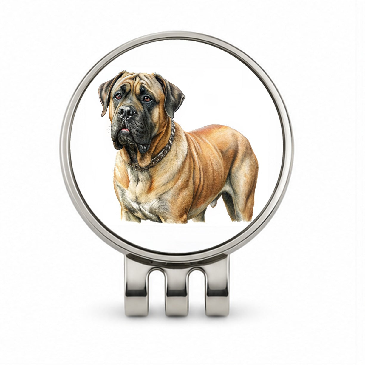 Mastiff Dog Illustration Golf Hat Clip with Ball Marker