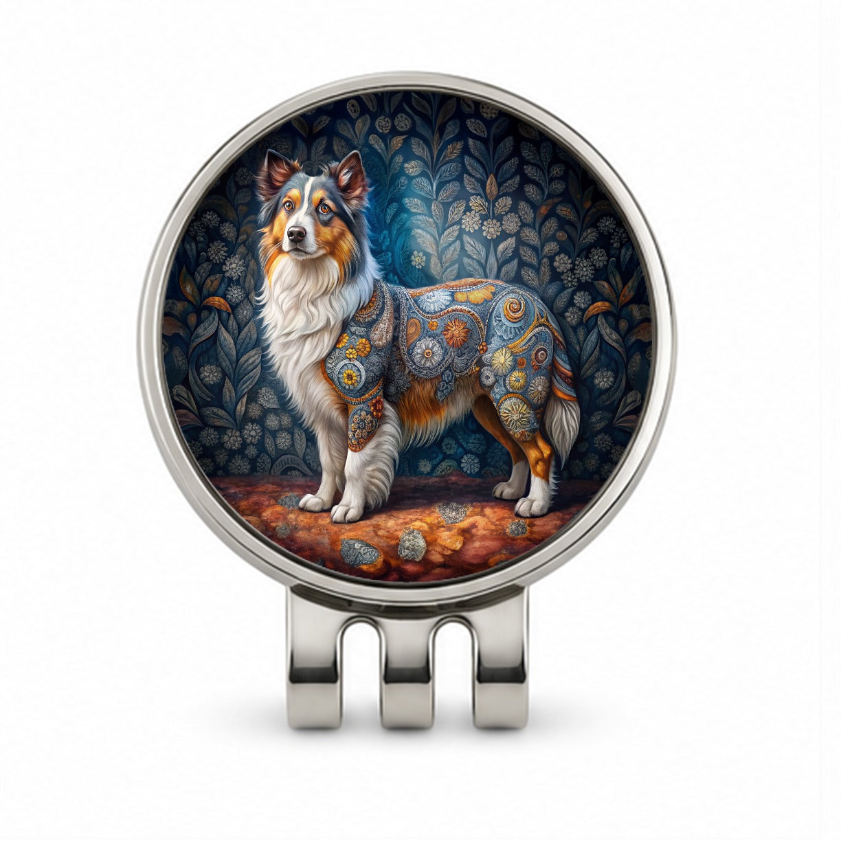 Miniature American Shepherd Dog French Bohemian Art Golf Hat Clip with Ball Marker