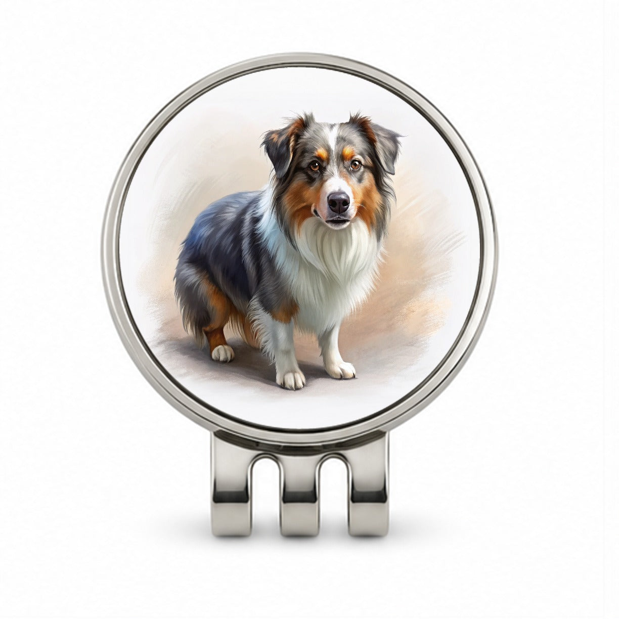 Miniature American Shepherd Dog Illustration Golf Hat Clip with Ball Marker