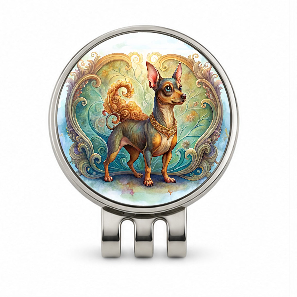 Miniature Pinscher Dog Art Nouveau Golf Hat Clip with Ball Marker
