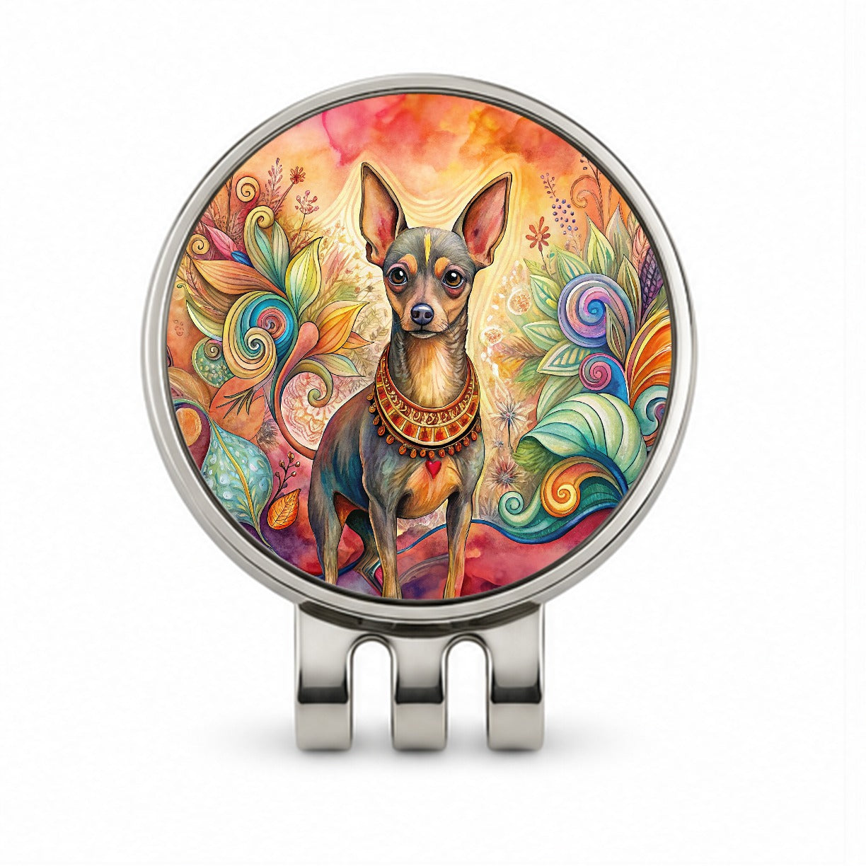 Miniature Pinscher Dog Bohemian Art Golf Hat Clip with Ball Marker