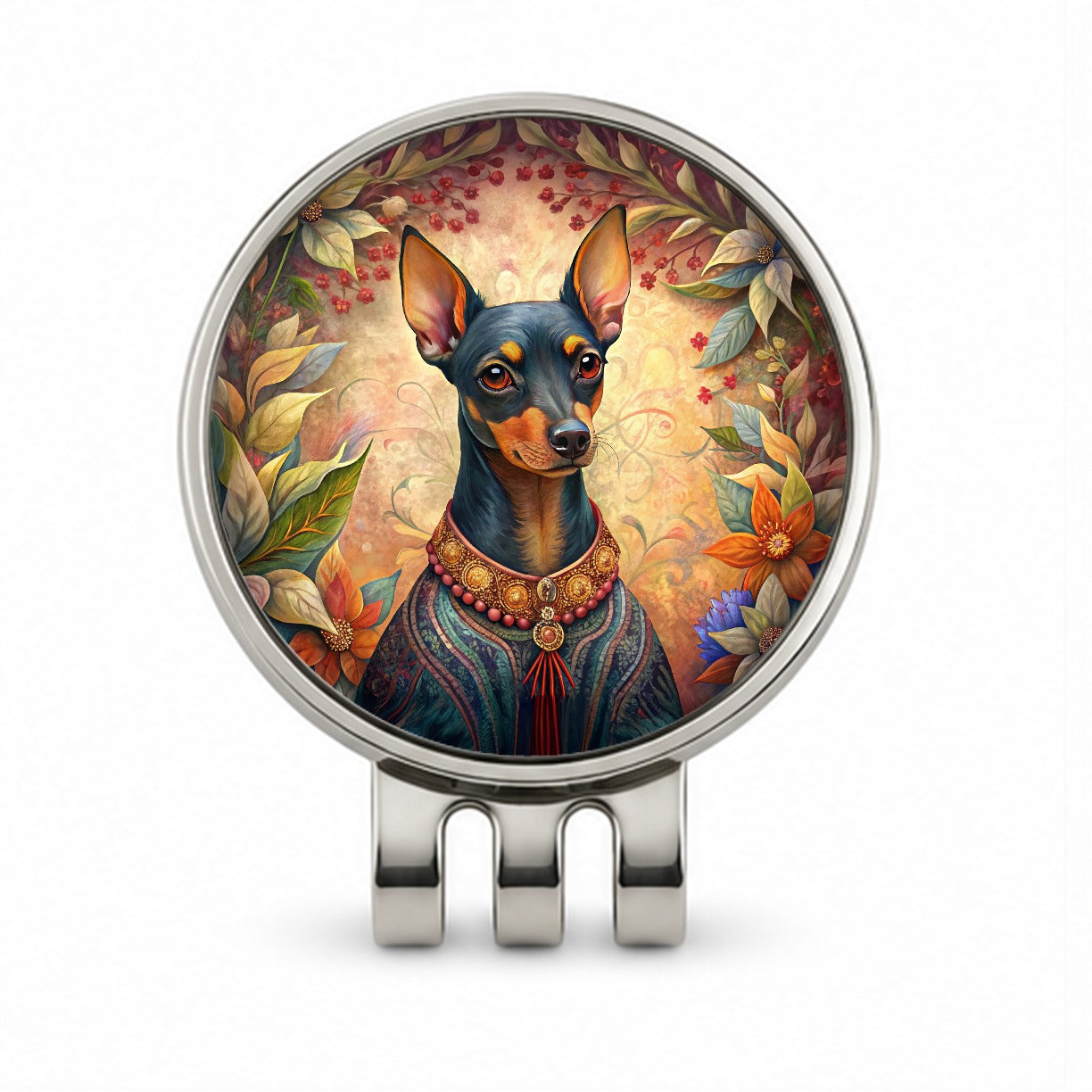 Miniature Pinscher Dog French Bohemian Art Golf Hat Clip with Ball Marker