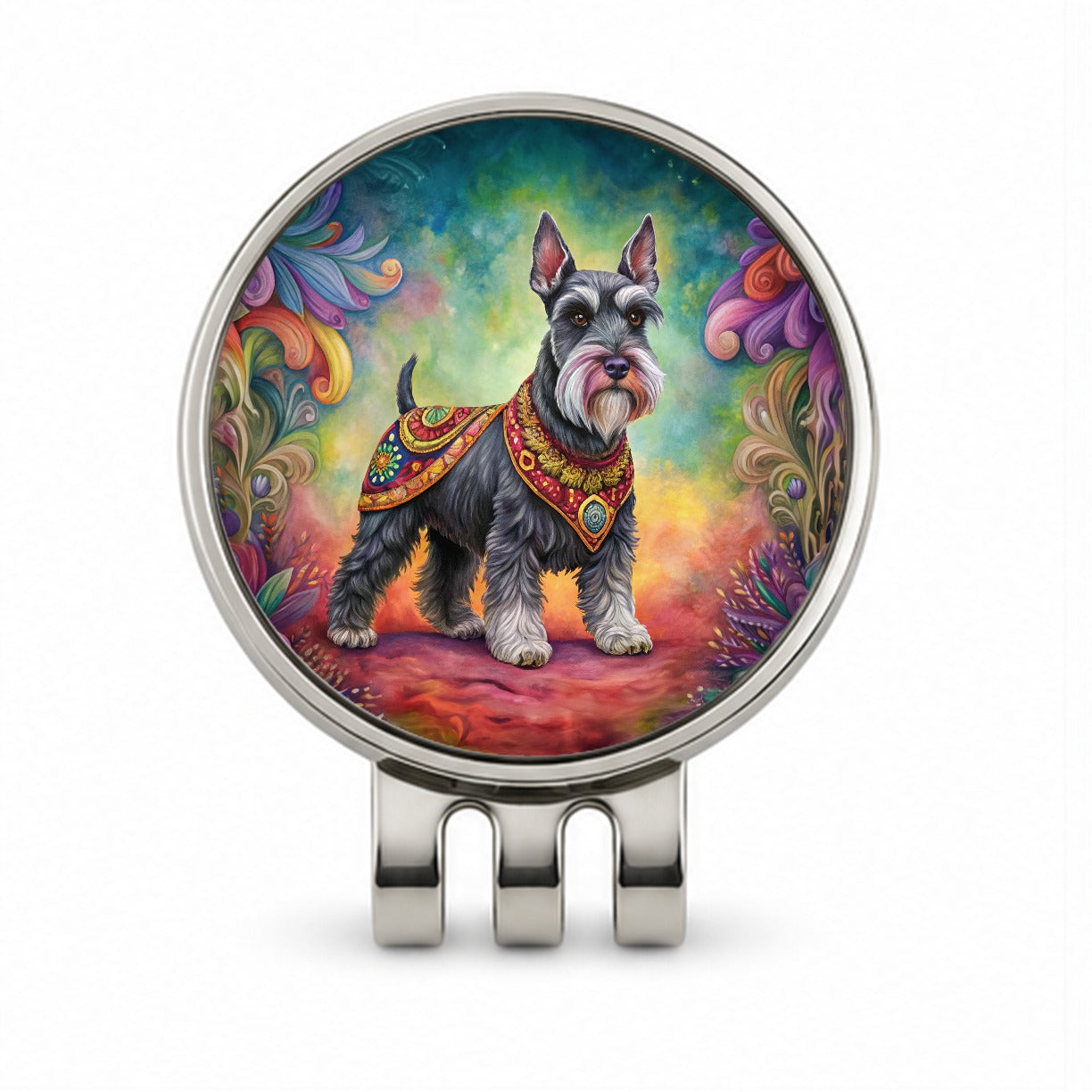 Miniature Schnauzer Dog Bohemian Art Golf Hat Clip with Ball Marker