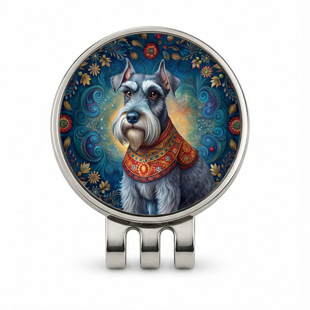 Miniature Schnauzer Dog French Bohemian Art Golf Hat Clip with Ball Marker