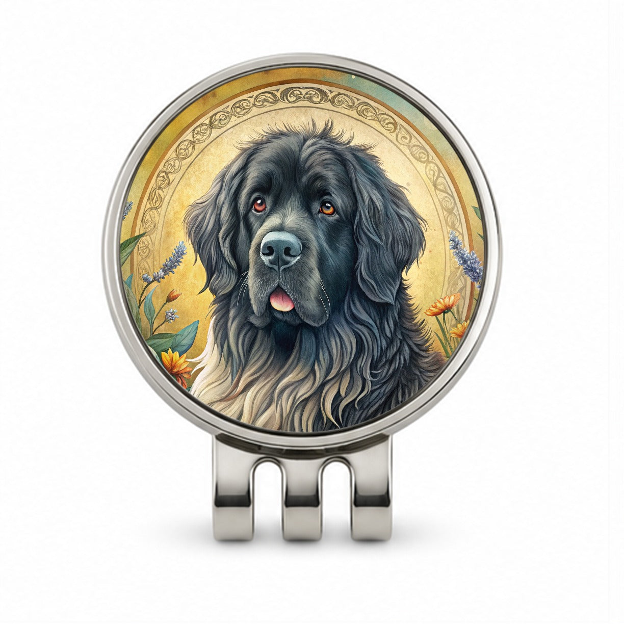 Newfoundland Dog Art Nouveau Golf Hat Clip with Ball Marker