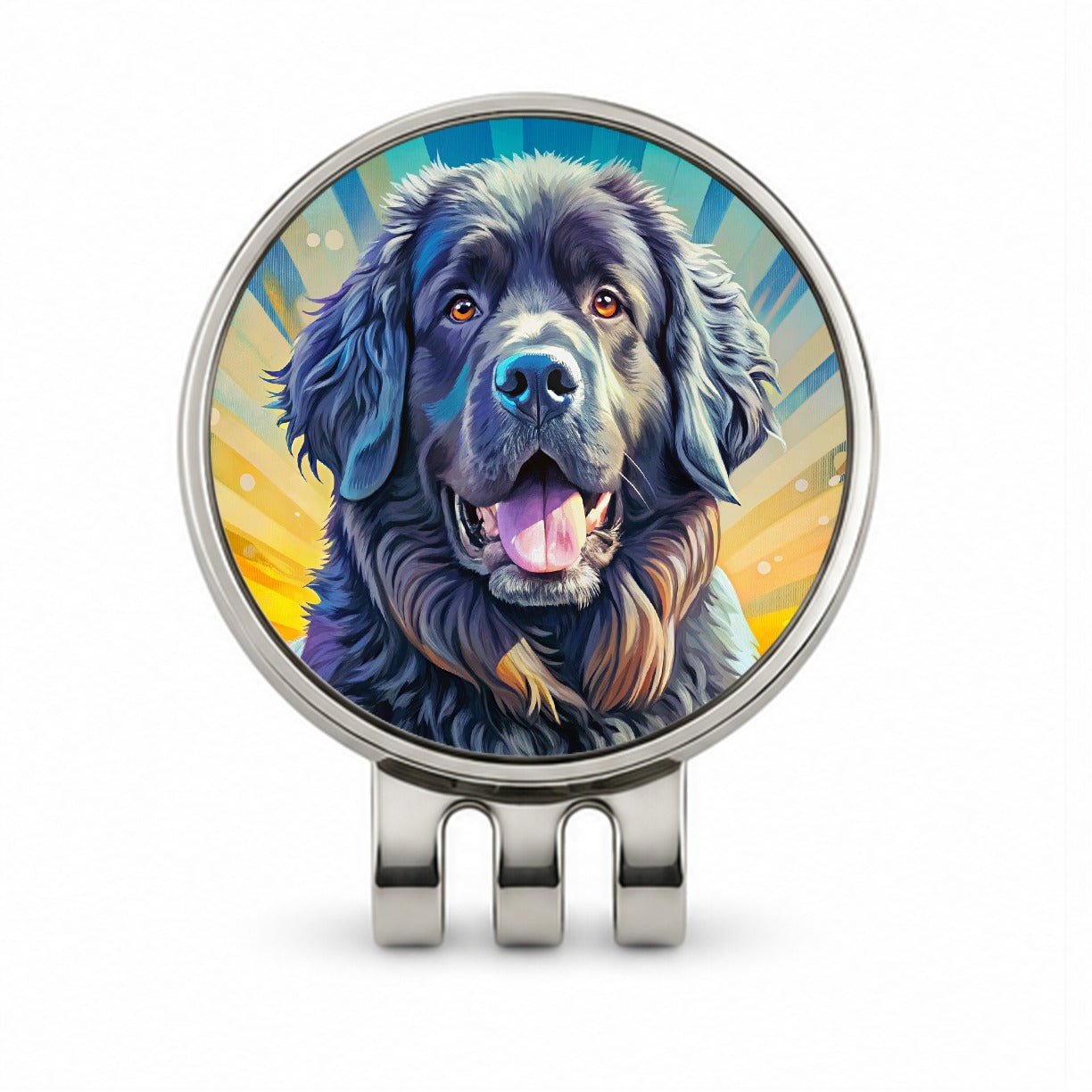 Newfoundland Dog Pop Art Golf Hat Clip with Ball Marker