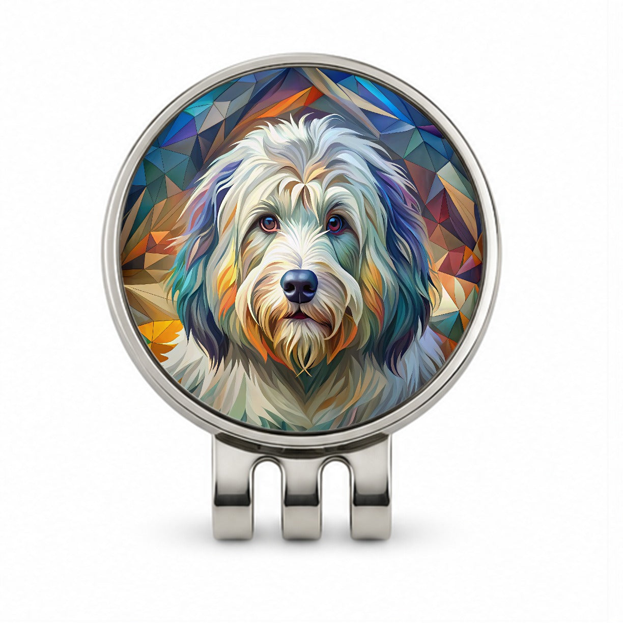 Old English Sheepdog Dog Abstract Stylized Art Golf Hat Clip with Ball Marker