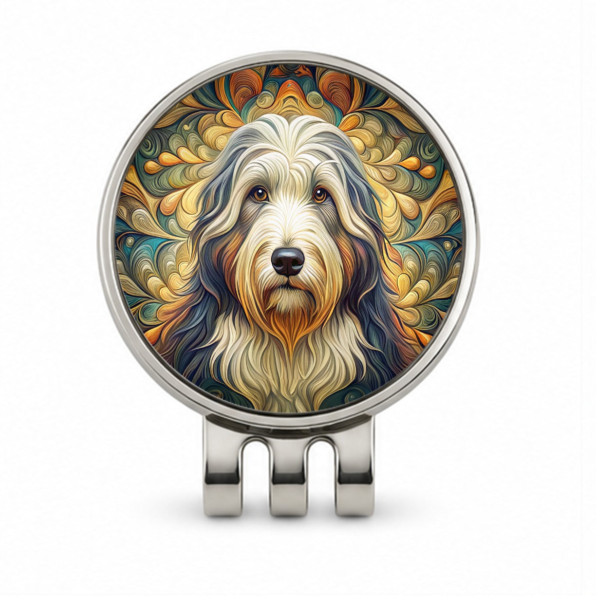 Old English Sheepdog Dog Art Nouveau Golf Hat Clip with Ball Marker