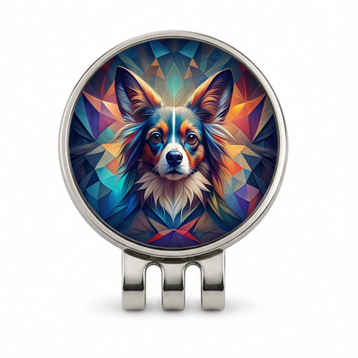 Papillion Dog Abstract Stylized Art Golf Hat Clip with Ball Marker