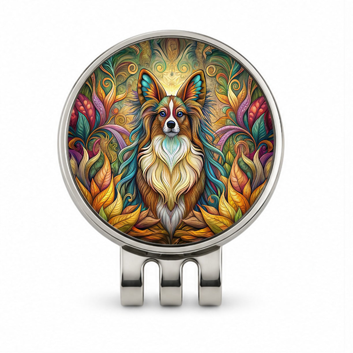 Papillion Dog Art Nouveau Golf Hat Clip with Ball Marker