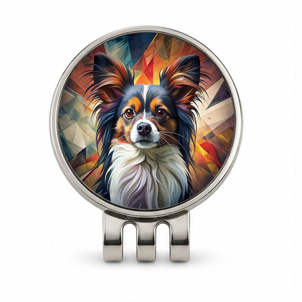 Papillion Dog Contemporary Art Golf Hat Clip with Ball Marker