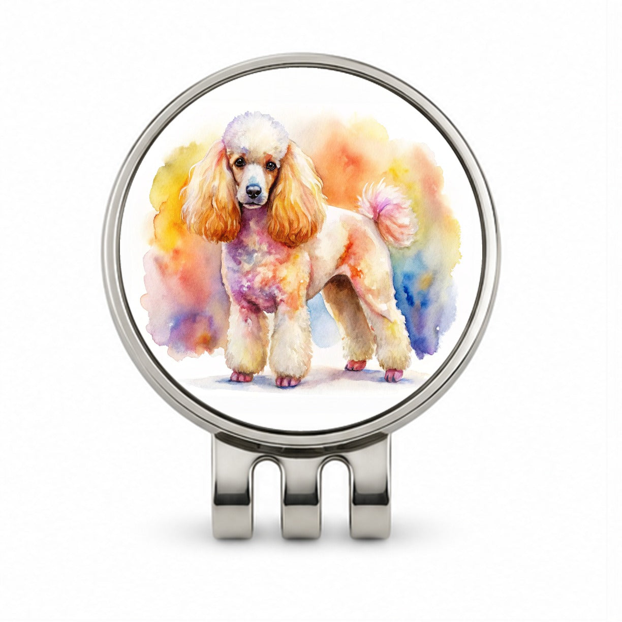 Poodle Dog Watercolor Style Golf Hat Clip with Ball Marker