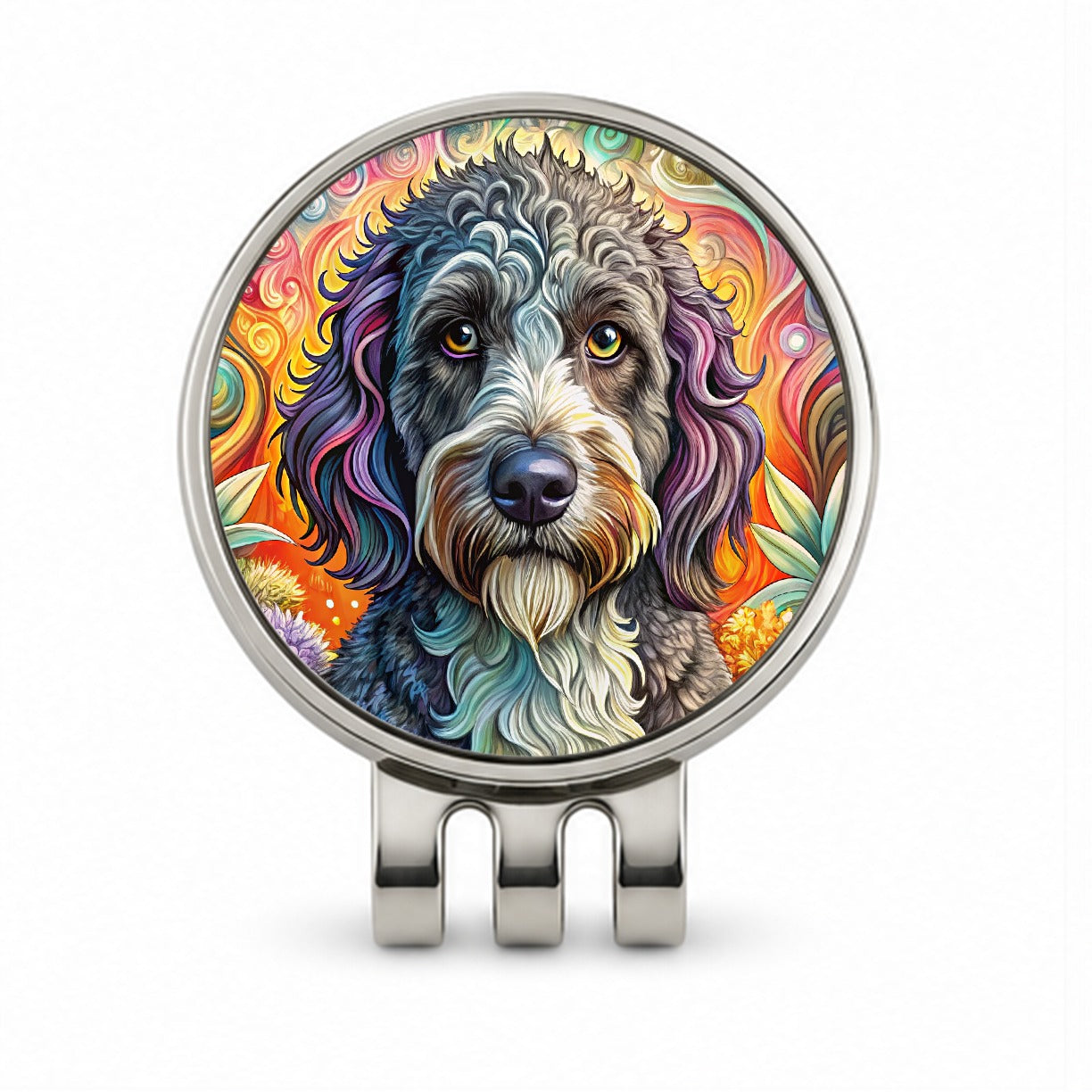 Portuguese Water Dog Bohemian Art Golf Hat Clip with Ball Marker