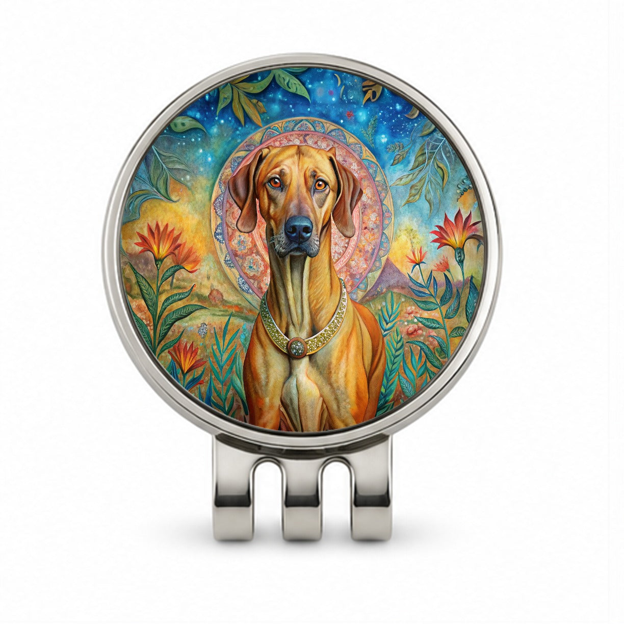 Rhodesian Ridgeback Dog Bohemian Art Golf Hat Clip with Ball Marker