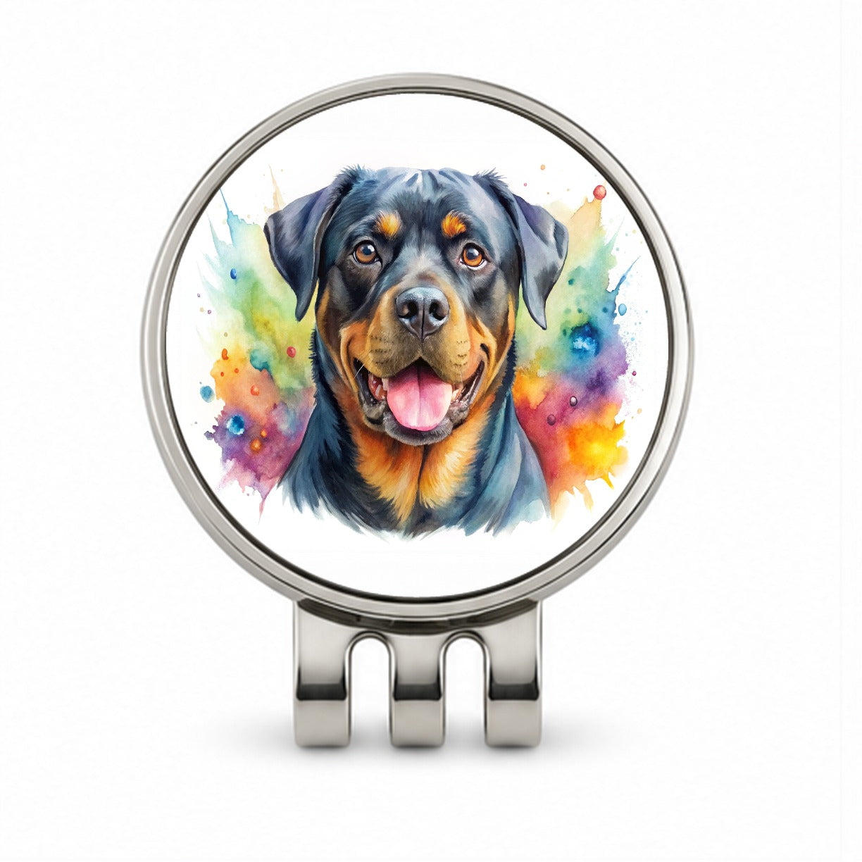 Rottweiler Dog Watercolor Style Golf Hat Clip with Ball Marker