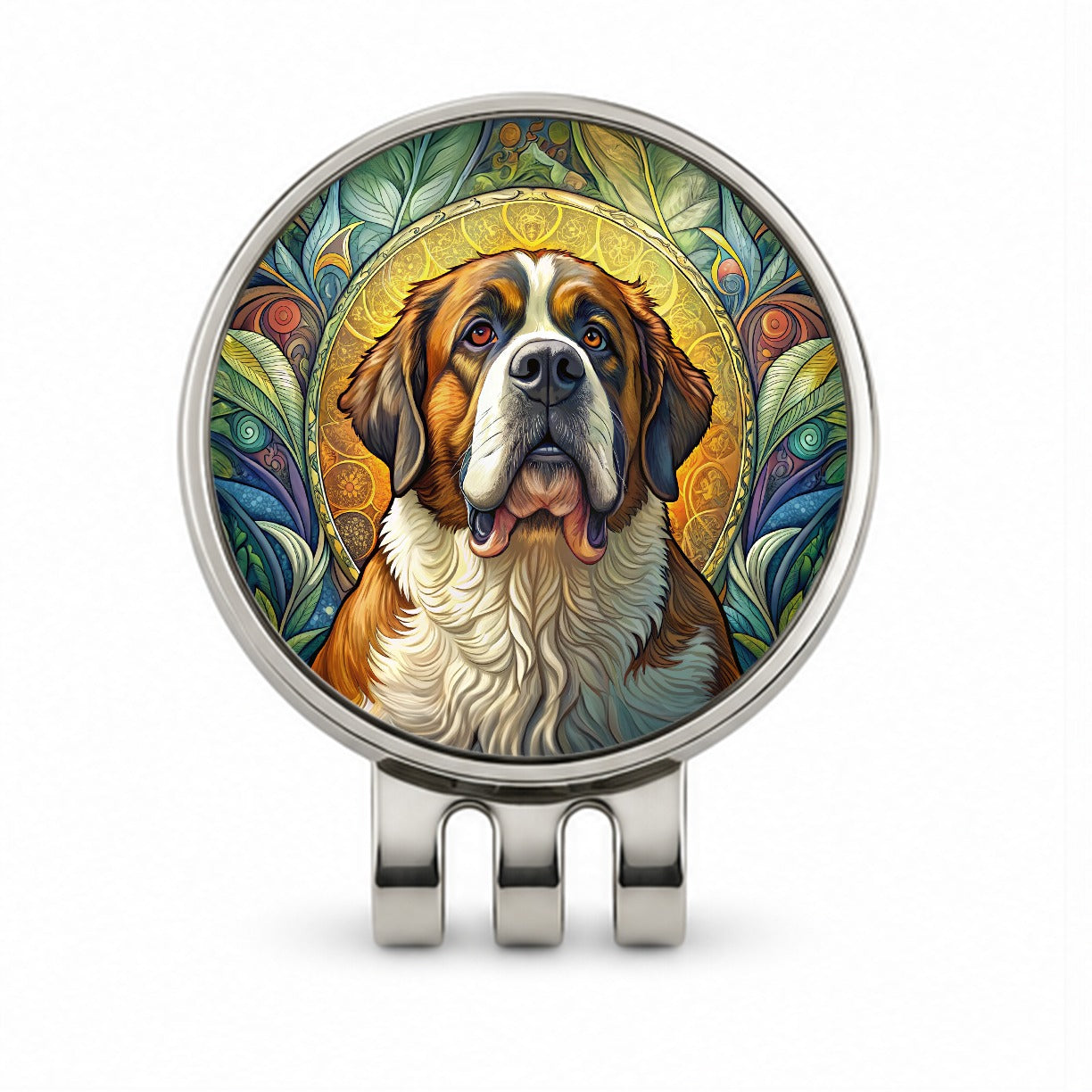 Saint Bernard Dog Art Nouveau Golf Hat Clip with Ball Marker