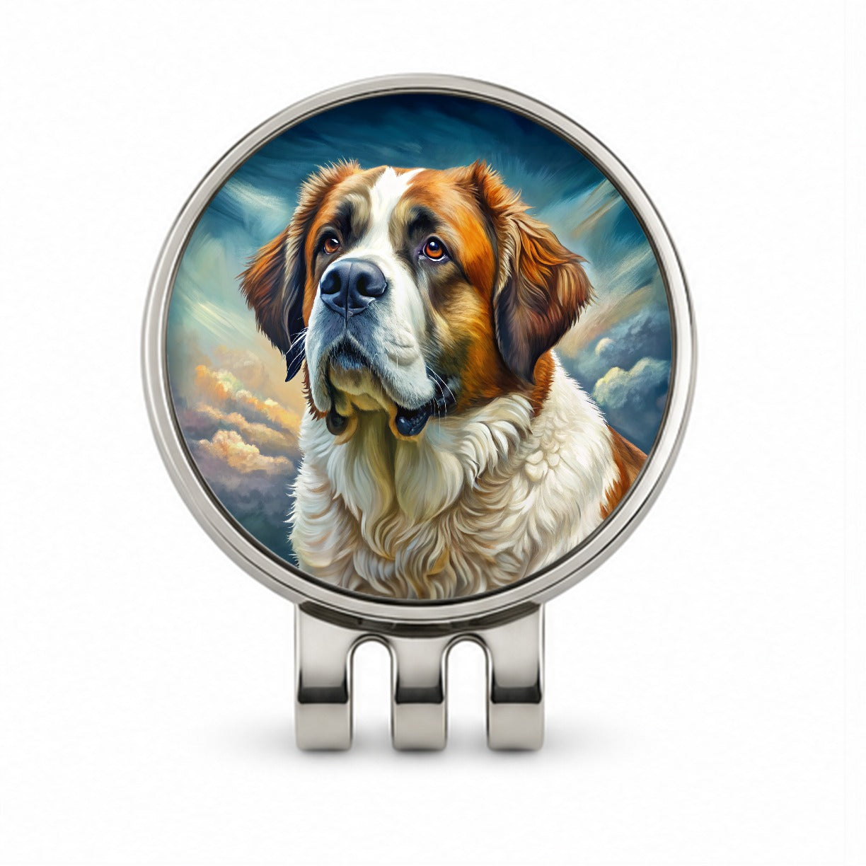Saint Bernard Dog Illustration Golf Hat Clip with Ball Marker