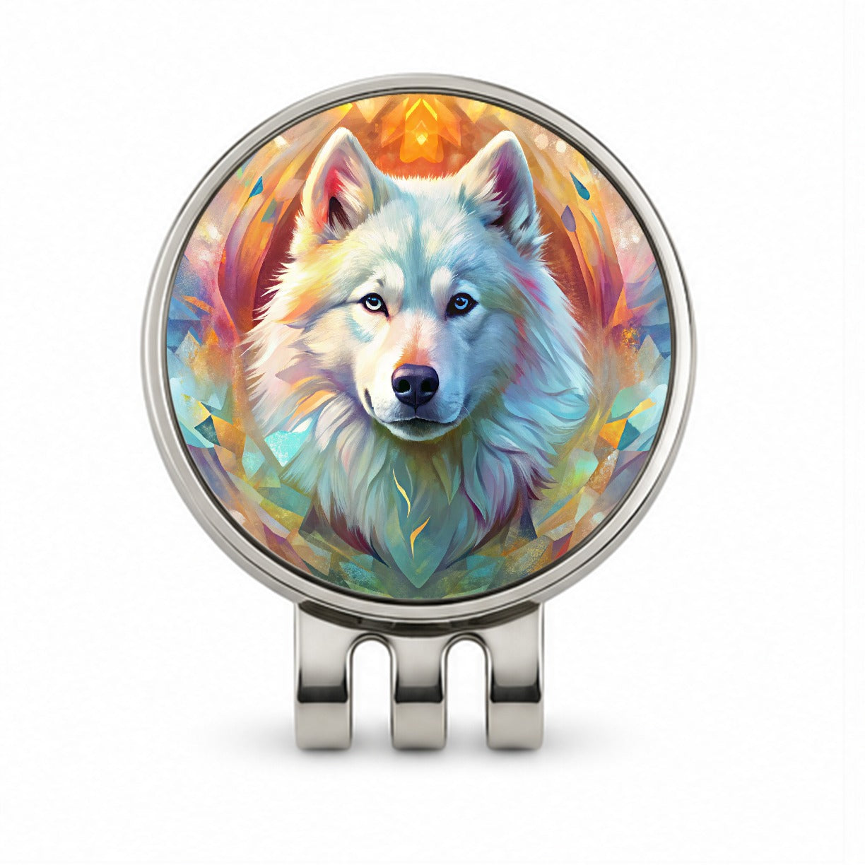 Samoyed Dog Abstract Art Golf Hat Clip with Ball Marker