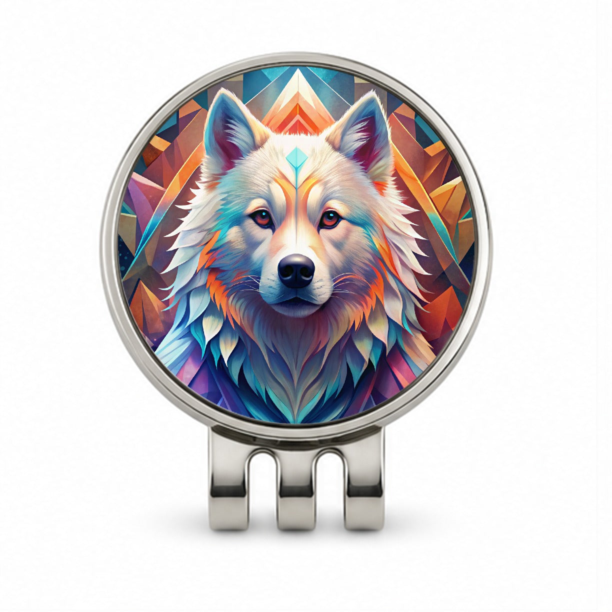 Samoyed Dog Abstract Stylized Art Golf Hat Clip with Ball Marker