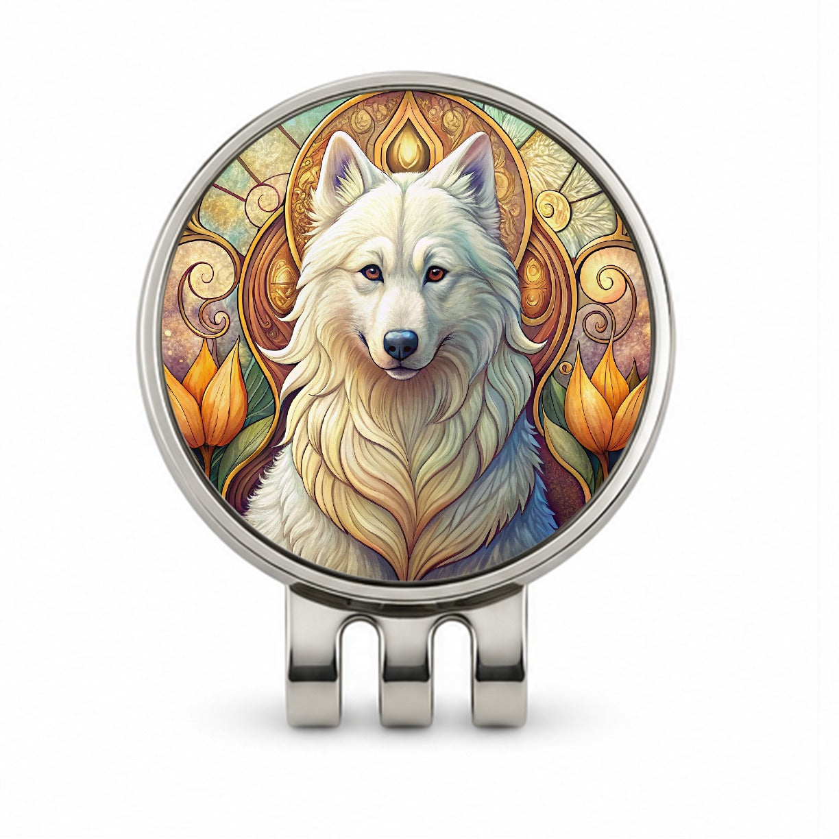 Samoyed Dog Art Nouveau Golf Hat Clip with Ball Marker