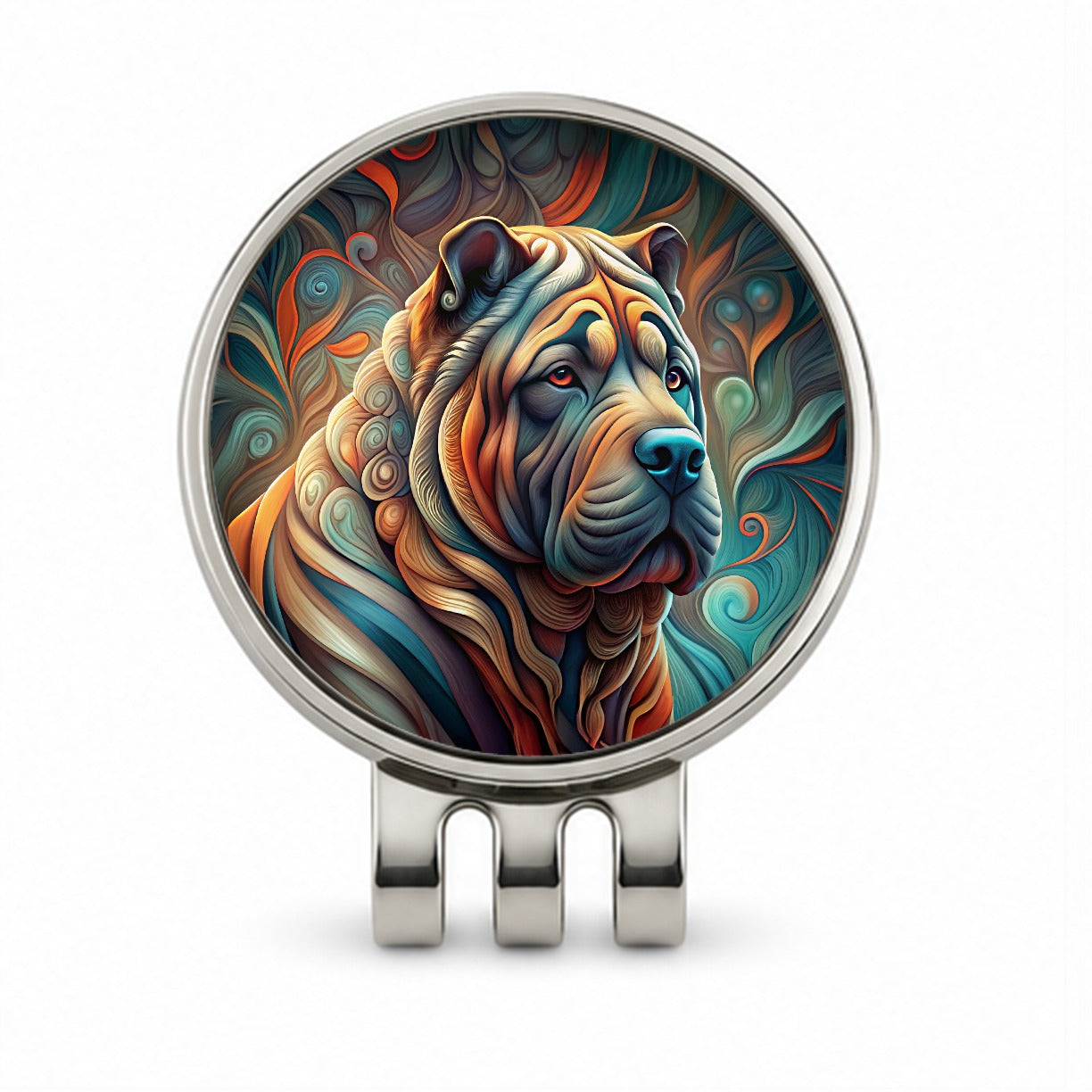 Shar Pei Dog Abstract Stylized Art Golf Hat Clip with Ball Marker