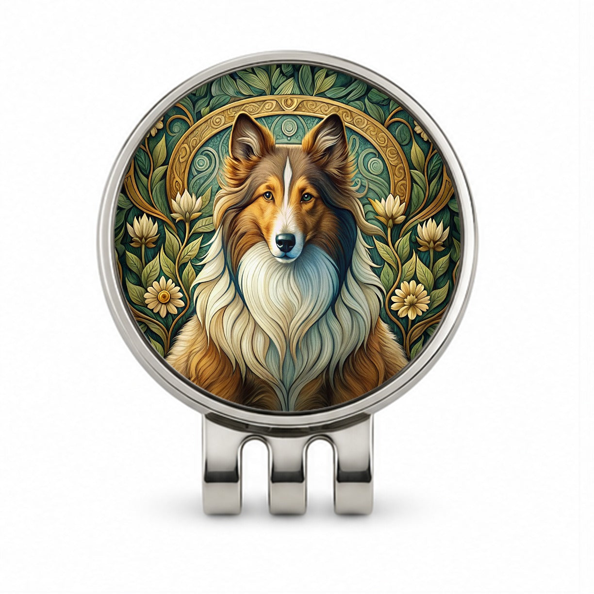 Shetland Sheepdog Sheltie Dog Art Nouveau Golf Hat Clip with Ball Marker