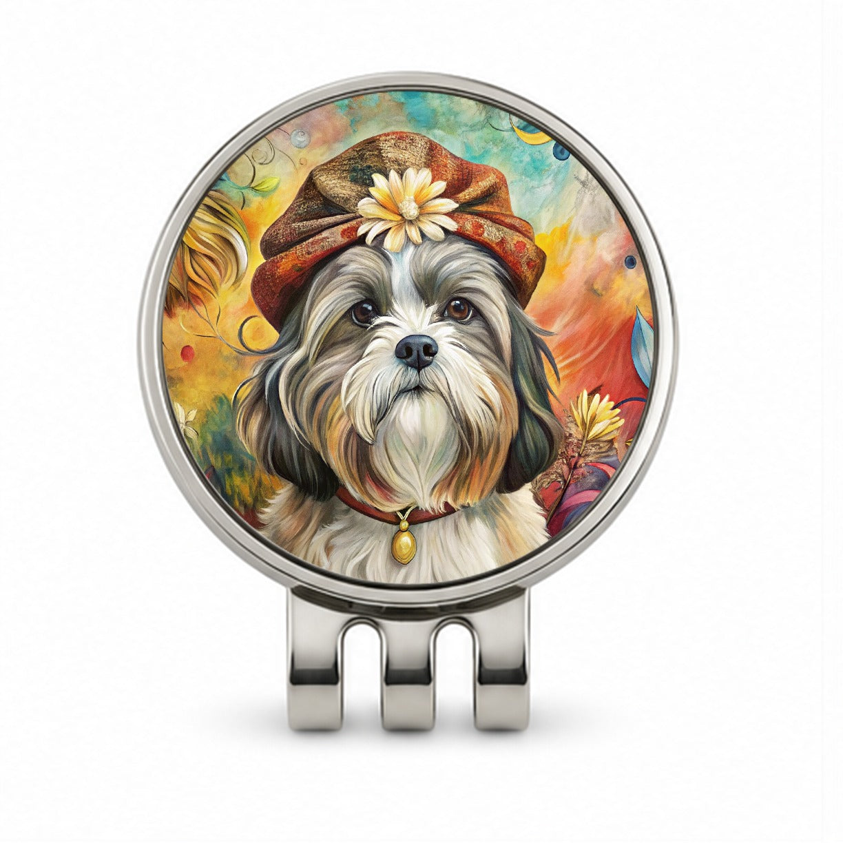 Shih Tzu Dog French Bohemian Art Golf Hat Clip with Ball Marker