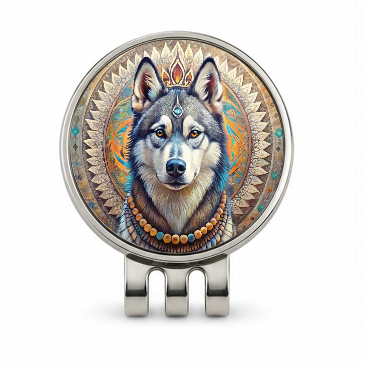 Siberian Husky Dog Bohemian Art Golf Hat Clip with Ball Marker