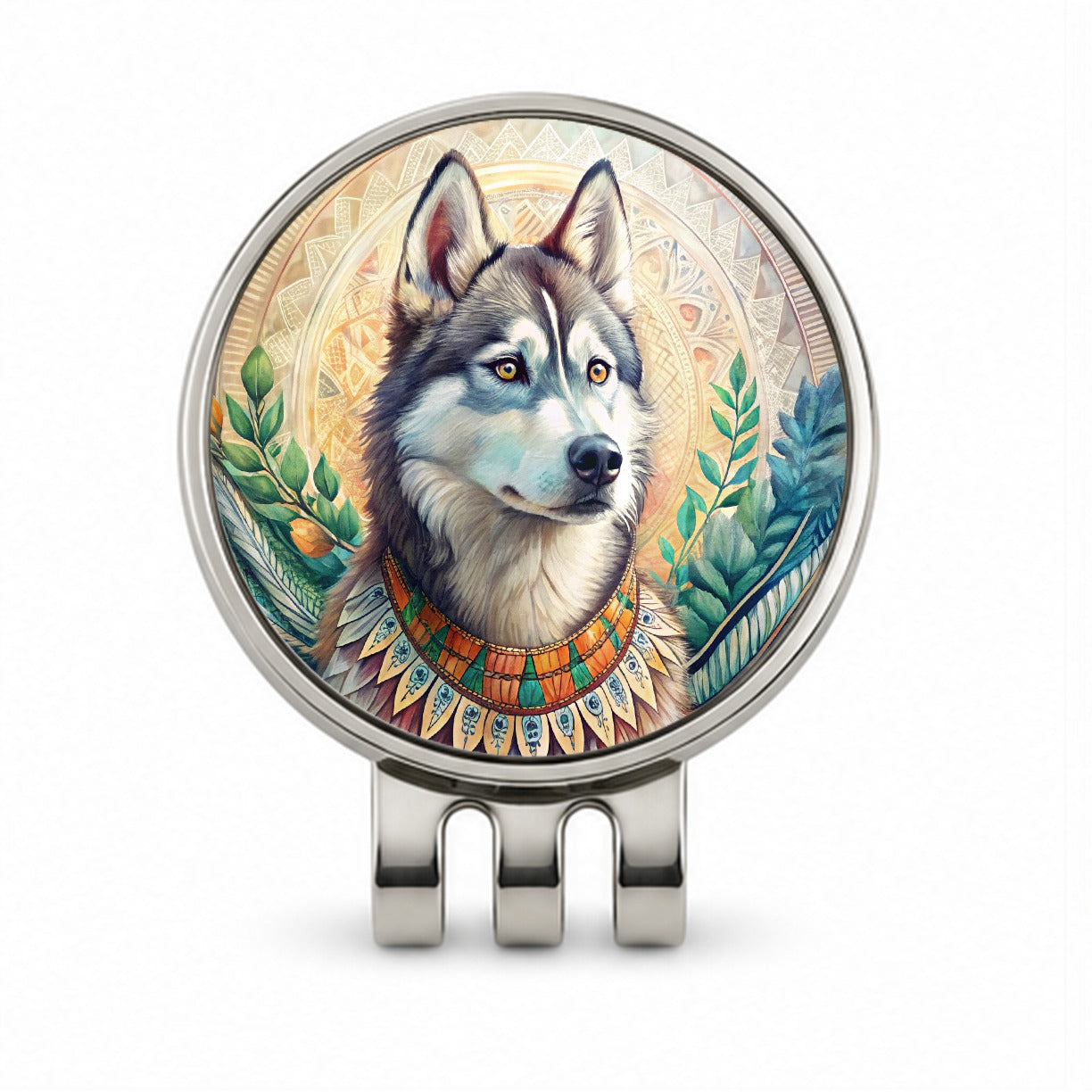 Siberian Husky Dog French Bohemian Art Golf Hat Clip with Ball Marker