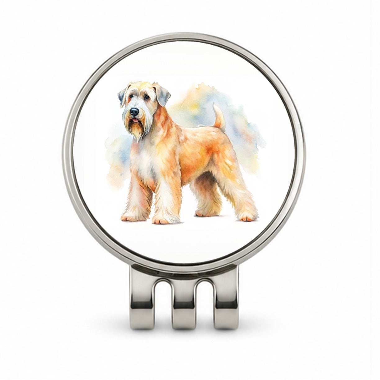 Soft Coated Wheaten Terrier Dog Watercolor Style Golf Hat Clip with Ball Marker